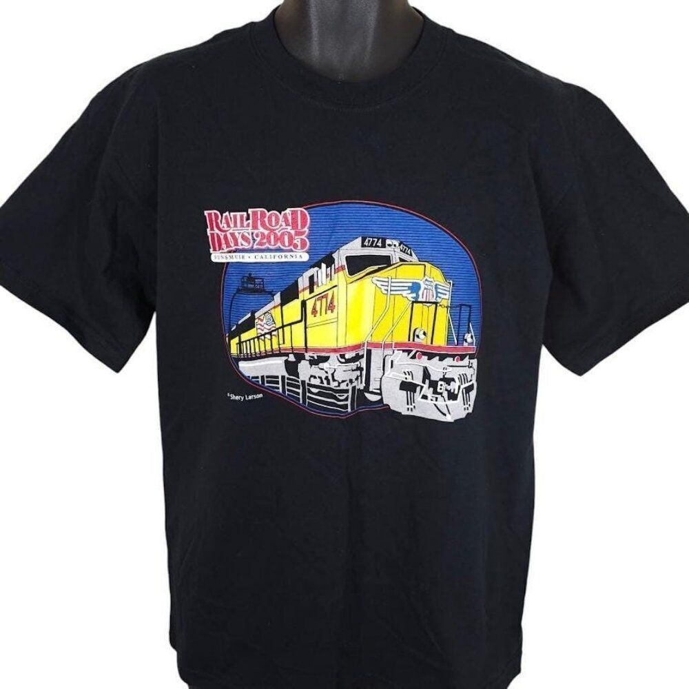 Vintage Railroad Days T Shirt Mens Size Medium Black Y2K 2005 Dunsmuir Train